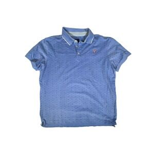 OLEFANT Mens Blue Dotted Print Polo Shirt Casual Short Sleeve Size L